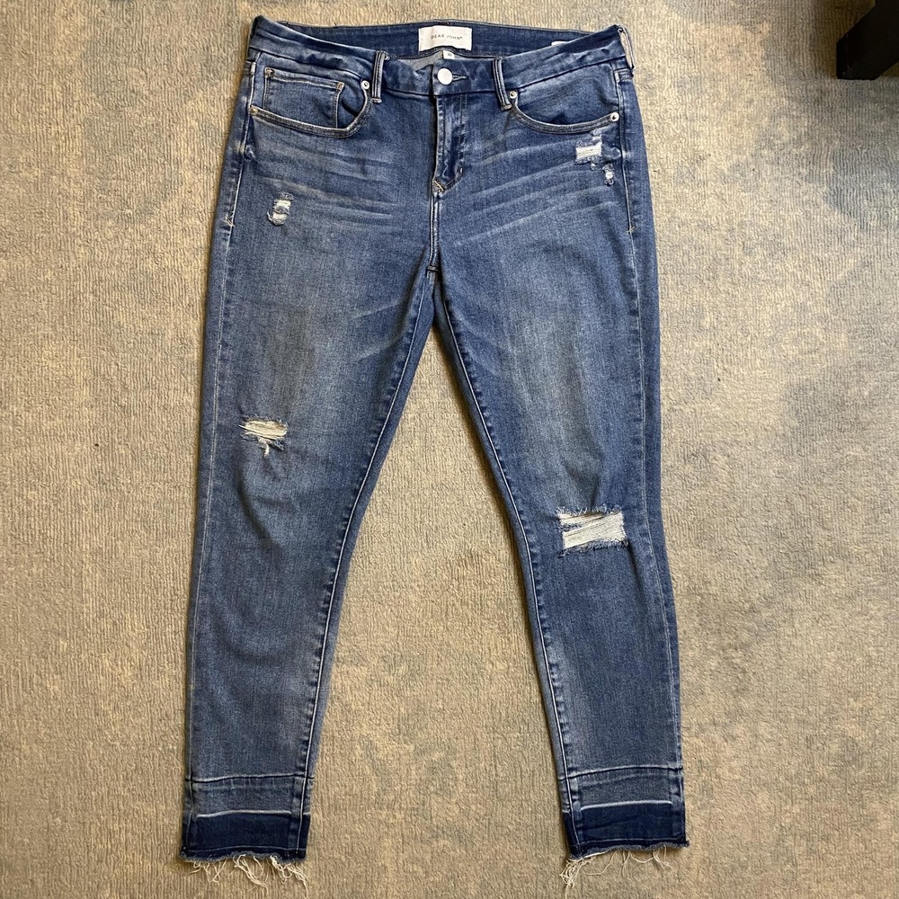 Dear John Joyrich Skinny Jeans Womens 30 Blue Distressed Raw Hem Ankle Cropped